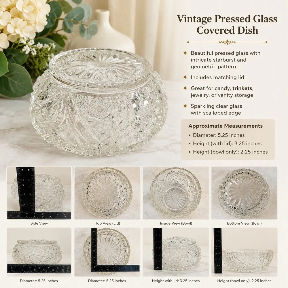 Antique EAPG Covered Glass Candy Dish Russian Pattern‎ Victorian Trinket